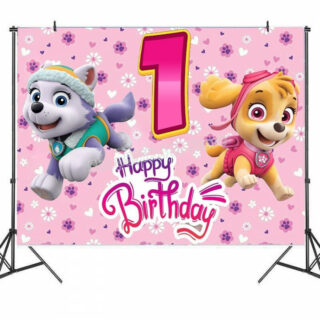 Decoration anniversaire Pat Patrouille toile de fond 1 an Stella et Everest