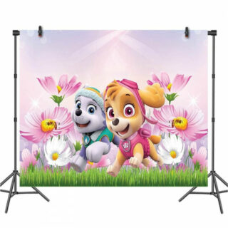 Decoration anniversaire Pat Patrouille toile de fond fleurs Everest et Stella